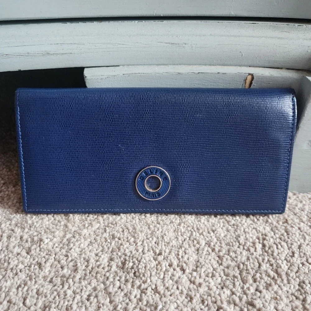 Celine Blue Leather Large Wallet Red Interior Continental Snap Italy - Picture 2 of 9